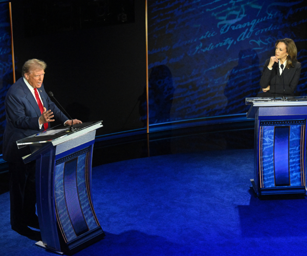 donald trump, kamala harris on the debate stage