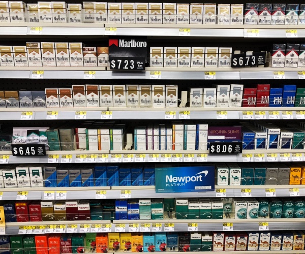 shelves of cigarettes at store