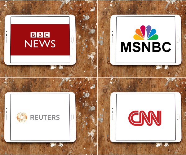 broadcast and or print news media outlets grouping concept 