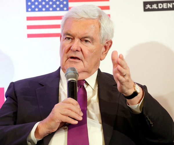 newt gingrich speaks into microphone