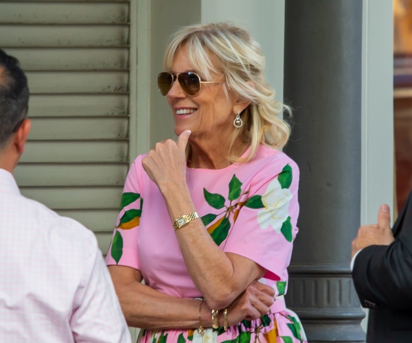 Jill Biden in summer dress, sunglasses