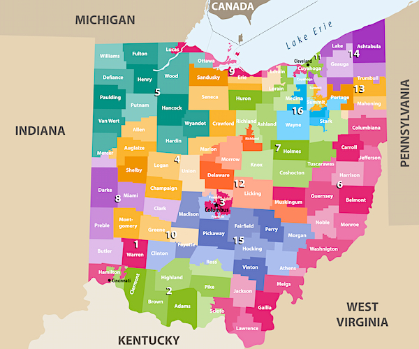 Vector map of Ohio congressional districts