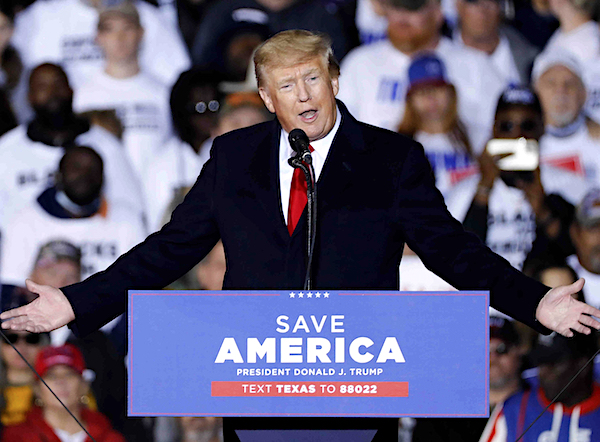 donald trump exults incredulously during a save america rally