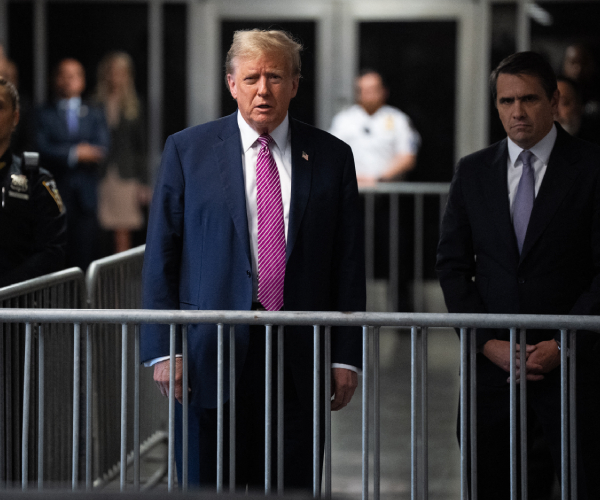 trump addressing reporters outside the new york courtroom