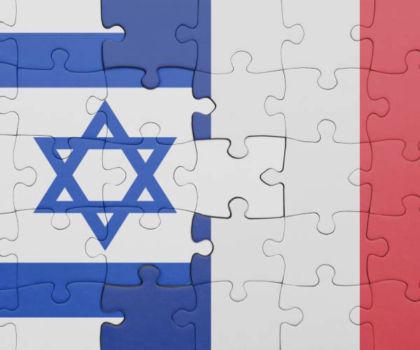 puzzle with the national flag of france and flag of israel
