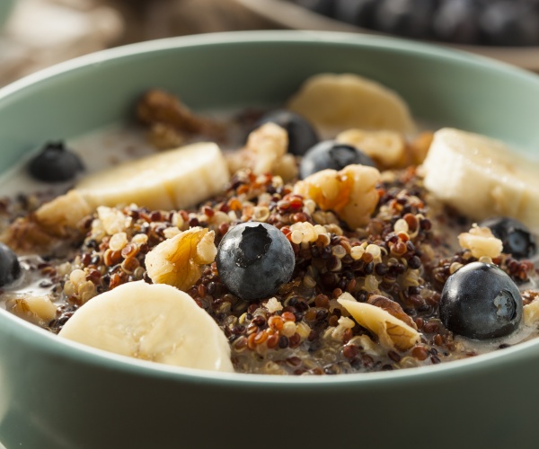 bowl of quinoa, berries, nuts