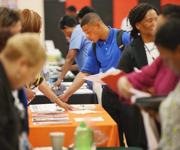 job seekers at a job fair in a prominent state of the mid west of the united states  