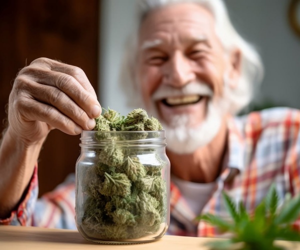 man taking marijuana out of jar
