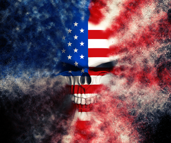 angry american flag skull dissipating 