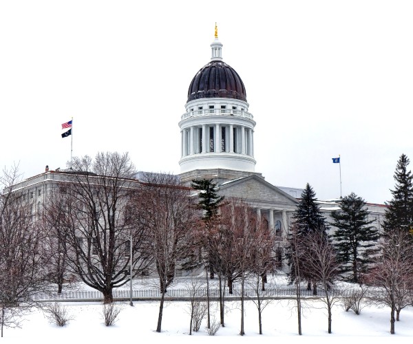 state legislative building in the extreme northeast of united states in winter