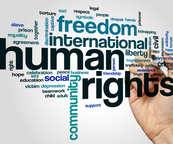 human rights word cloud concept on grey background