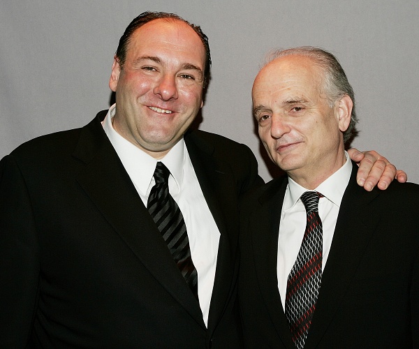 james gandolfini stands with arm around david chase