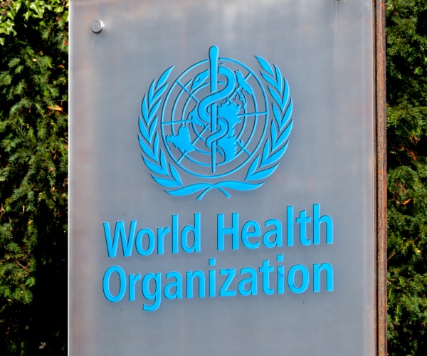 World Health Organization sign outside of headquarters