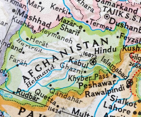 old globe map of Afghanistan with parts of Pakistan and Iran