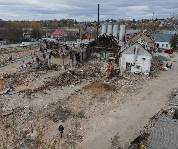 aftermath of bombing in makariv ukraine 