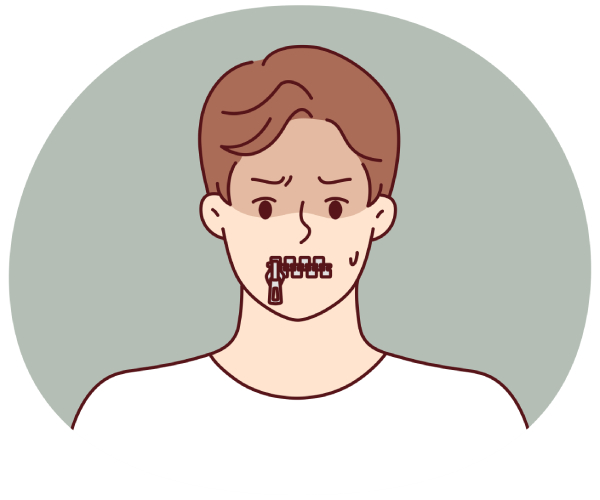 illustration of angry man with zipped lips