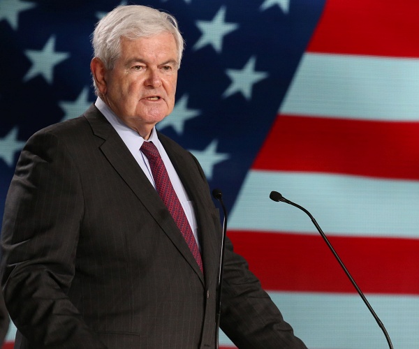 newt gingrinch gestures in front of podium at free iran 2018