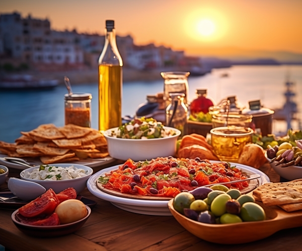 a table with traditional delicious mediterranean dish 