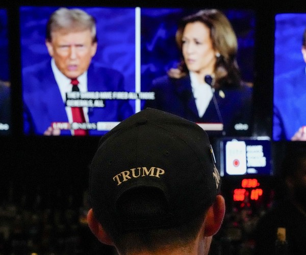 supporter watches during the presidential debate 