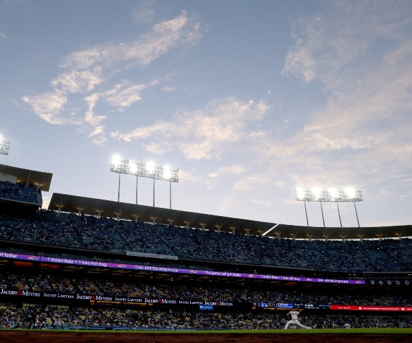 dodgers aerial view of baseball game 