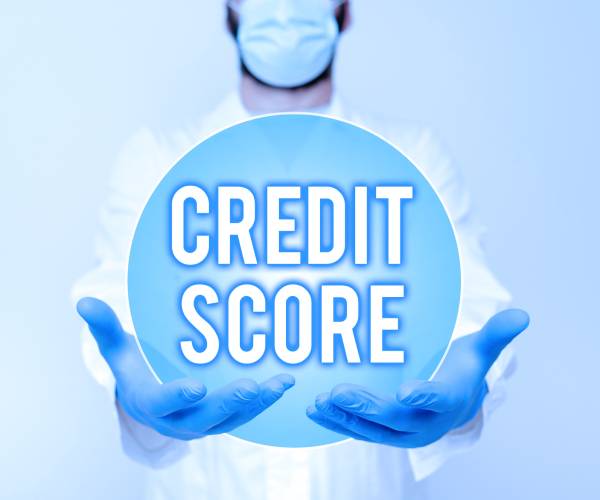 a medical professional with his arms outstretched and the words credit score