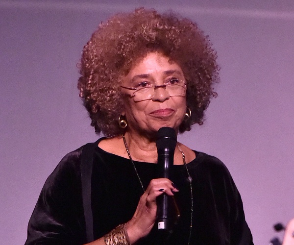 angela davis speaks onstage