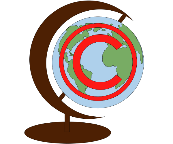 drawing of a globe with a copyright symbol on it