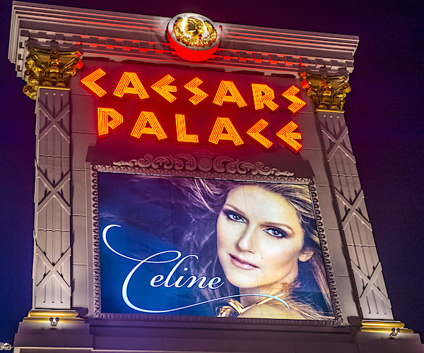 celine dion is on the cesars palace marquee in las vegas, nevada