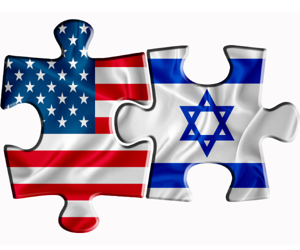 american and israeli flags on interlocking jigsaw puzzle pieces