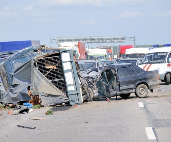 the aftermath of a multiple vehicle car crash