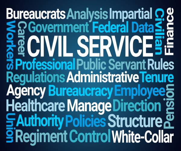 a word cloud of terms associated with civil service