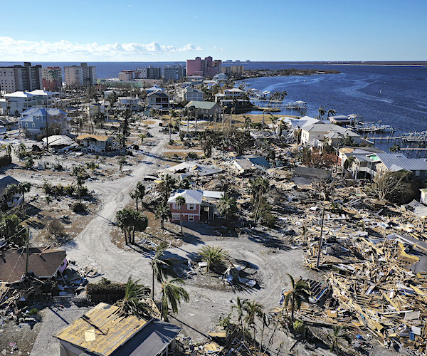 The devastation of Fort Myers after Hurricane Ian shown from an aerial view