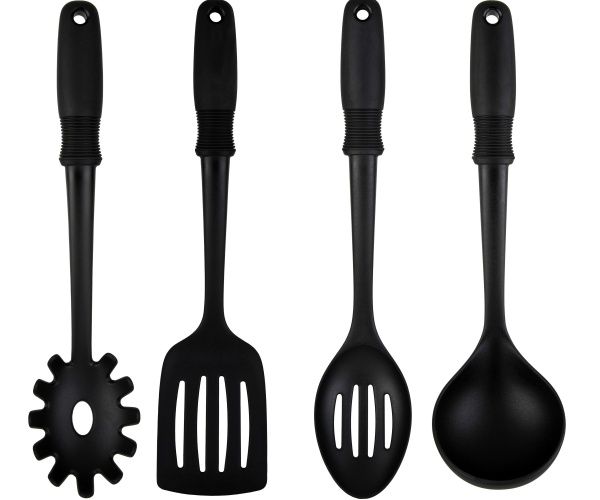 black plastic kitchen utensils