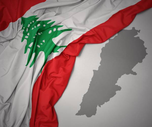 flag and map of lebanon