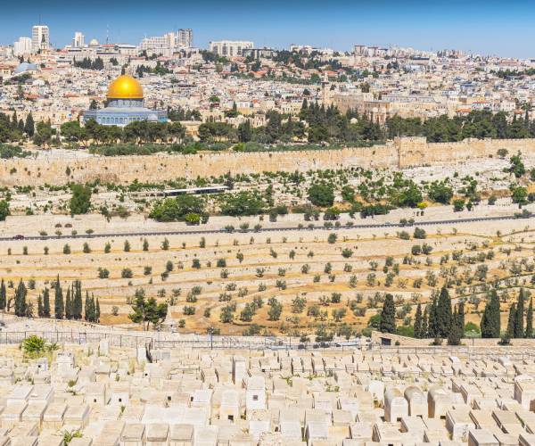 a wide view of an old city with a large gold dome in the center