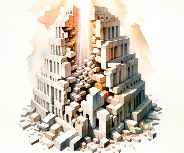 illustration of crumbling tower of babel